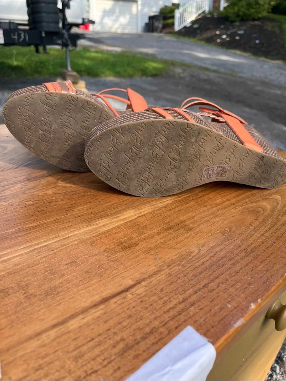 Women's Orange Wedge Sandals with Braided Detail